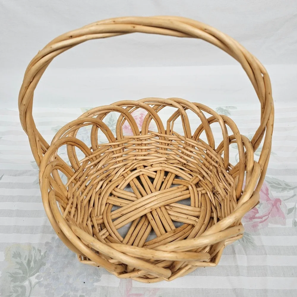Wicker‎ Woven Basket Natural Tone Decorative Handle Set
